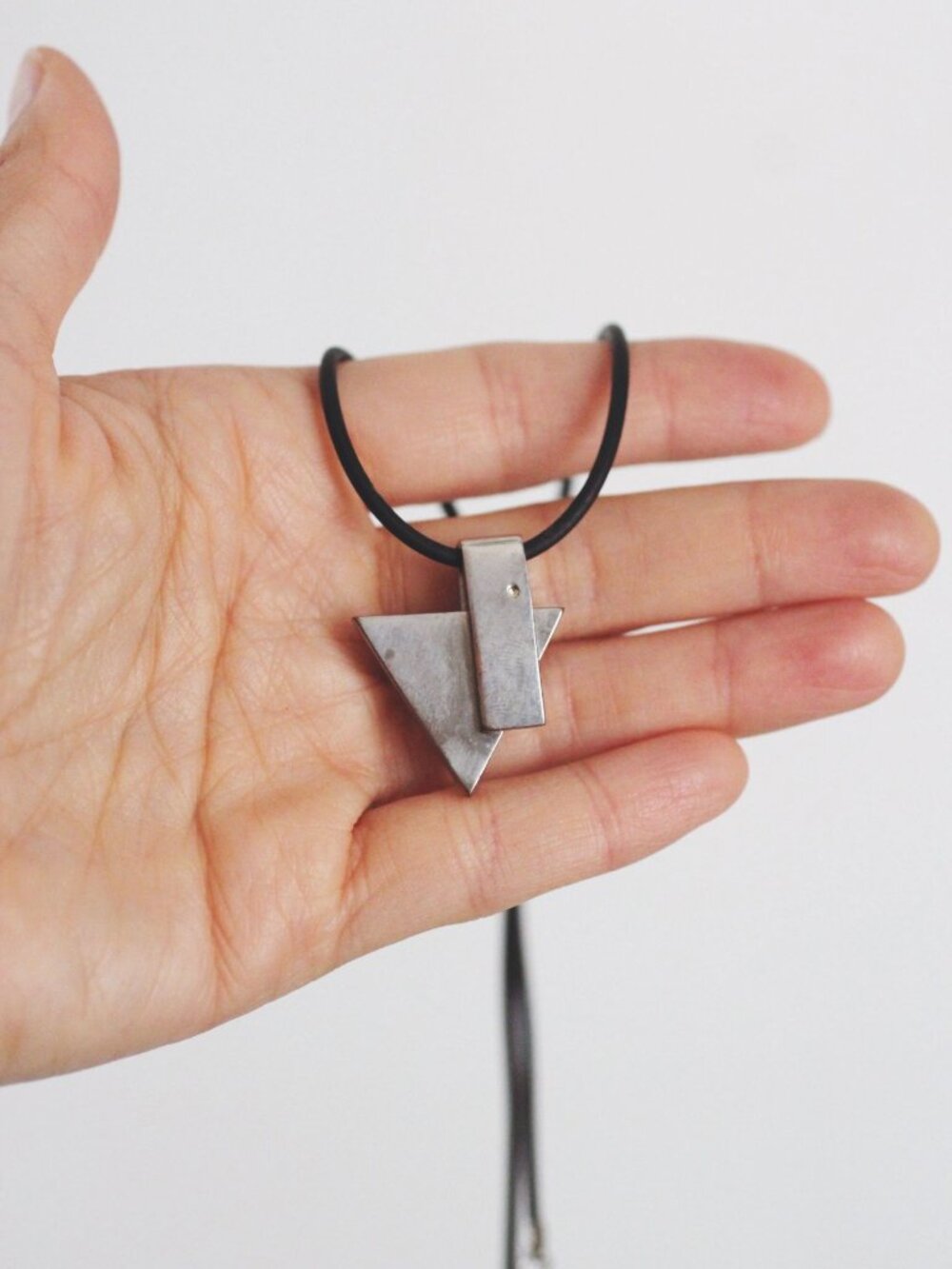 Modernist Geometric Pendant Necklace Black Cord Minimalist Sleek 90s